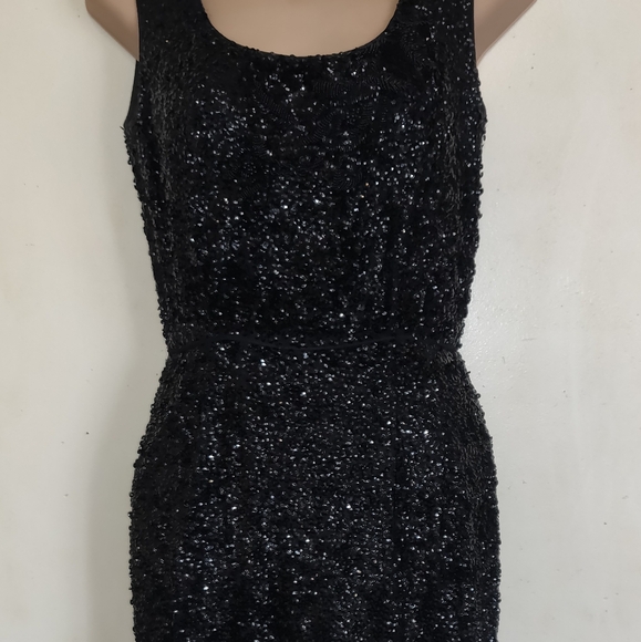 Strange Overly Sequinned Black Vintage Cocktail Dress Handsewn? Small ODD Beaded - Picture 5 of 16